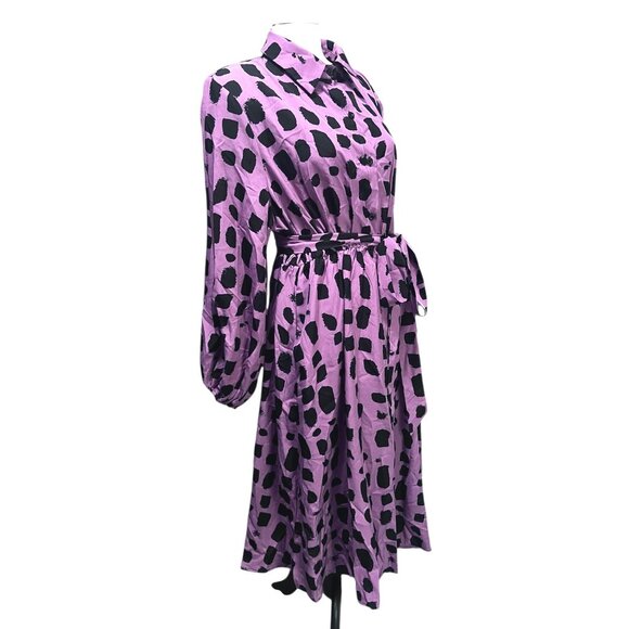 BloomChic Shirt Collar Brush Print Belted Dress Sz 18/20 (2XL) Mauve Pink & Blac - Picture 3 of 15